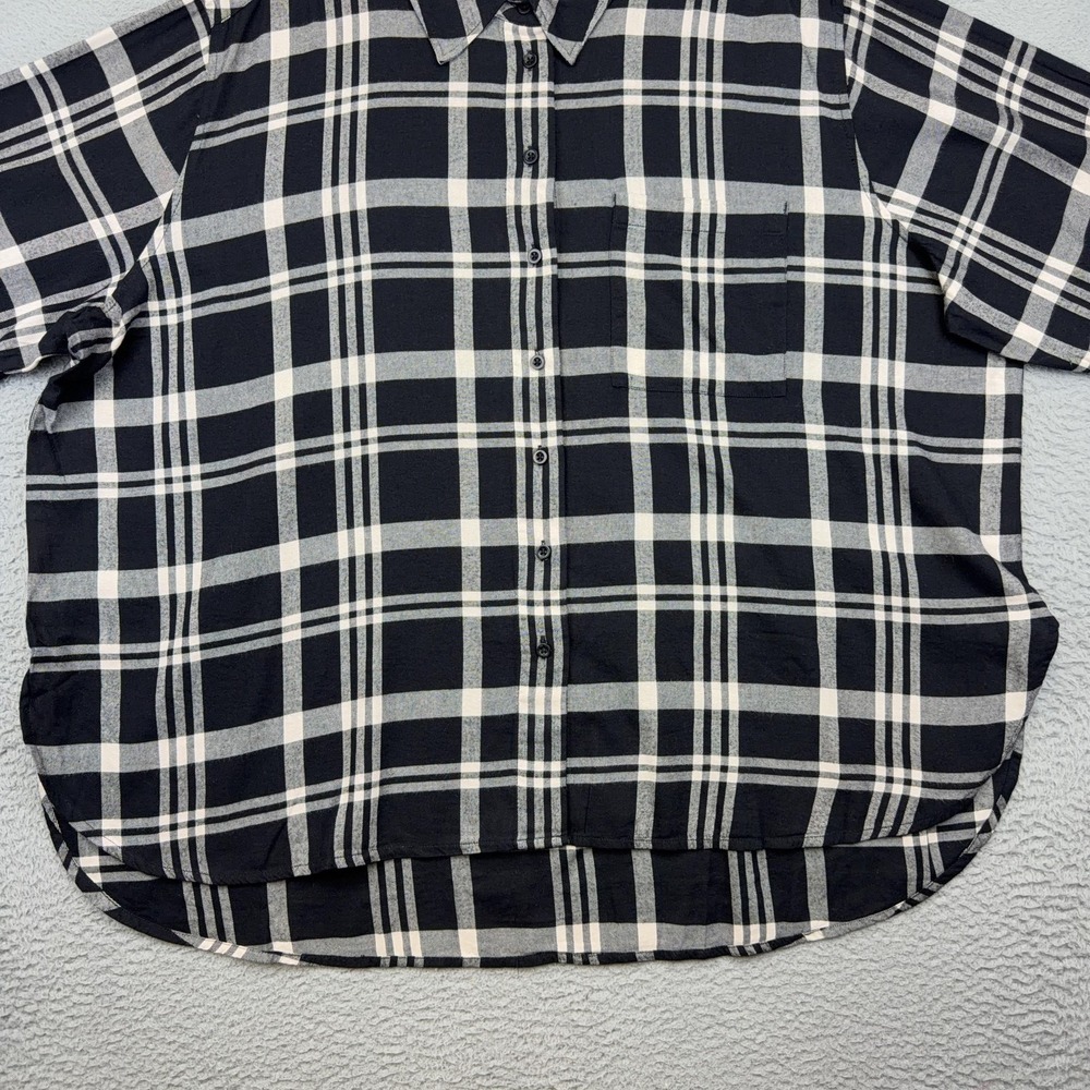 Lane Bryant Shirt Womens 22/24 Black Plaid Button Up Long Sleeve No Peek Tunic - Picture 4 of 14